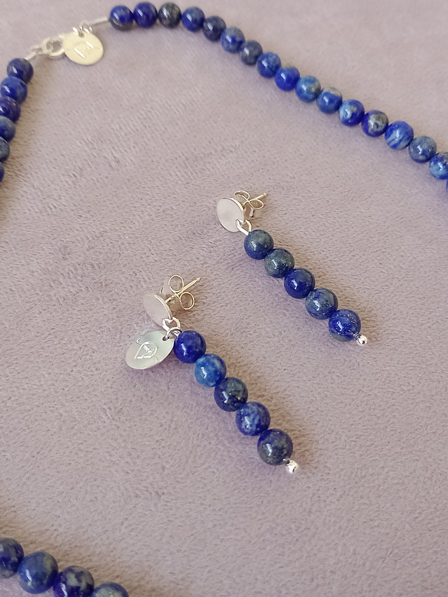 Conjunto de collar y aros de piedras lapislazuli 1