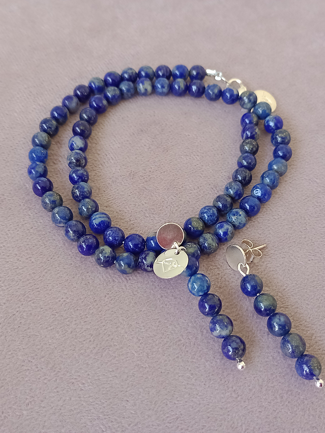 Conjunto de collar y aros de piedras lapislazuli 6