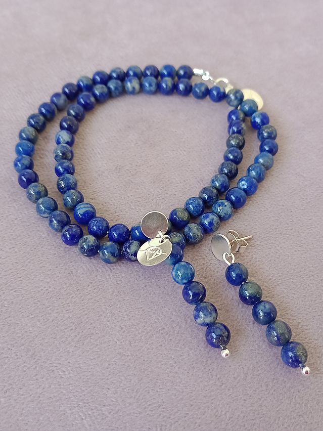 Conjunto de collar y aros de piedras lapislazuli 7