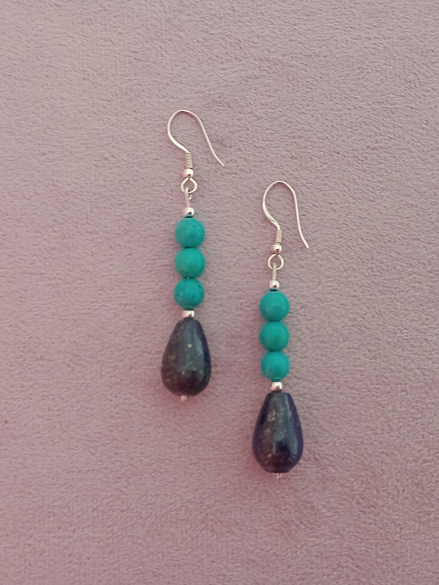 Aros de piedras turquesa y lapislazuli 2