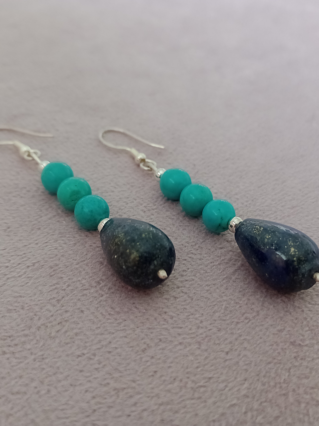 Aros de piedras turquesa y lapislazuli 3