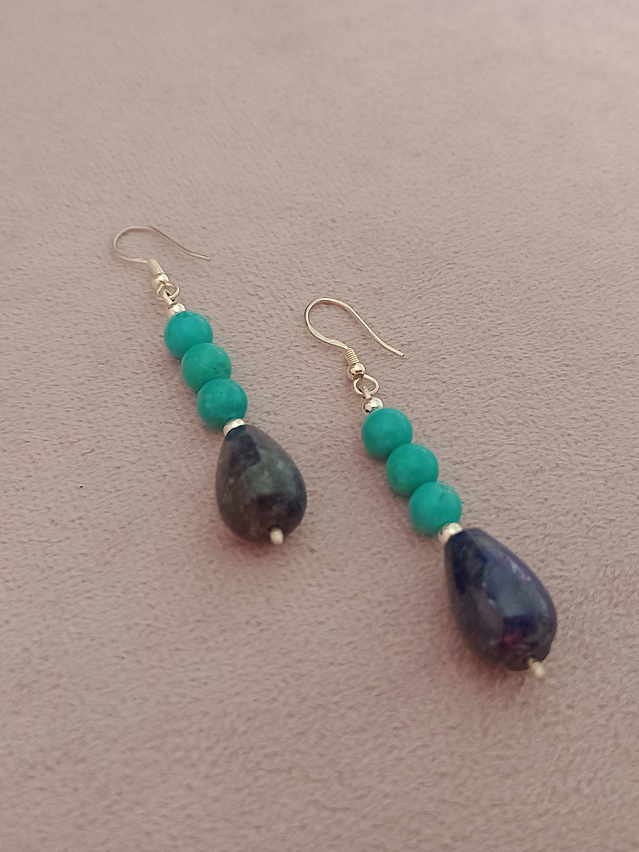 Aros de piedras turquesa y lapislazuli 4
