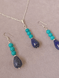 Conjunto de cadena de plata y colgante de piedras turquesa y lapislázuli - Miniatura 3