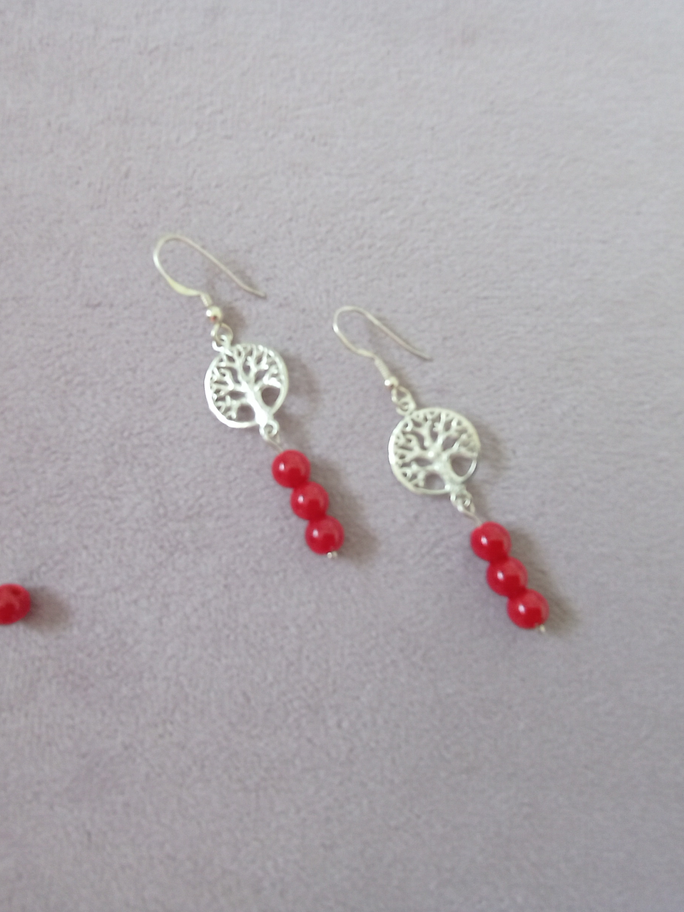 Aros árbol de la vida de plata y piedras jade rojo 2