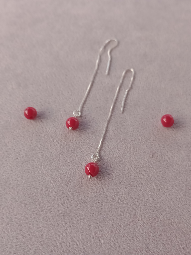Aros de plata y piedras jade rojo 2