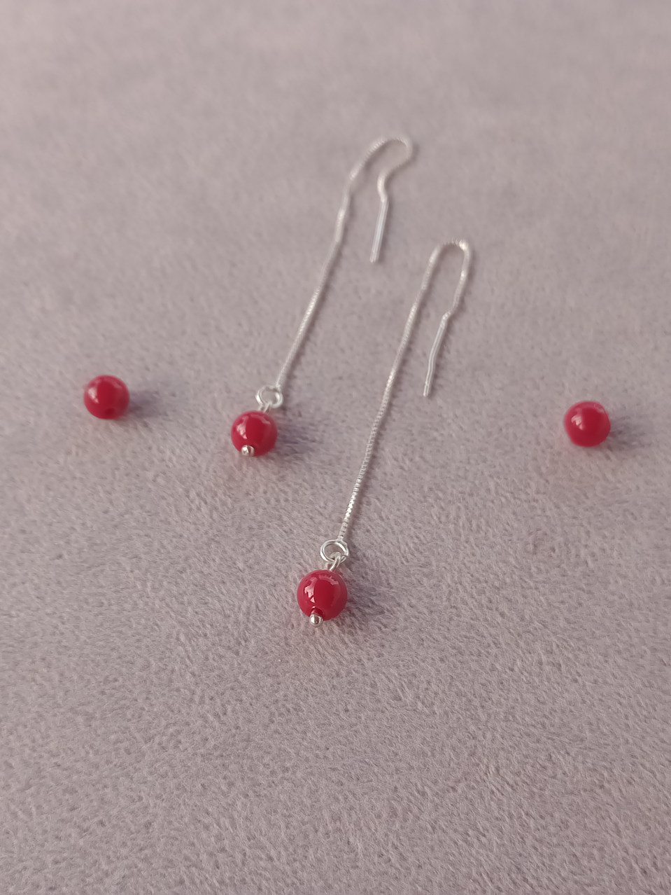 Aros de plata y piedras jade rojo 2