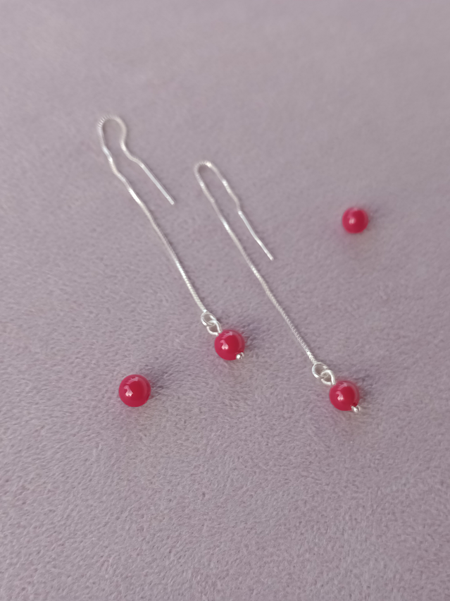 Aros de plata y piedras jade rojo 3