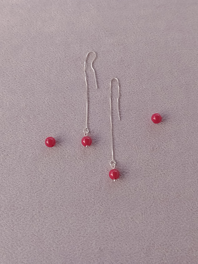 Aros de plata y piedras jade rojo 4