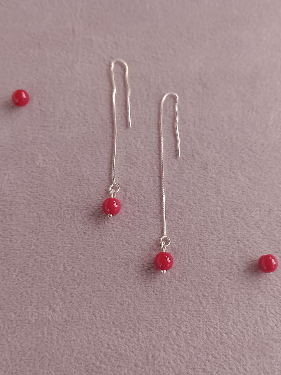 Aros de plata y piedras jade rojo 1