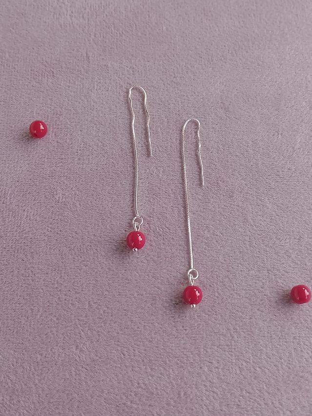 Aros de plata y piedras jade rojo 5