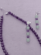 Conjunto de collar de hilo regulable y aros de piedras amatista y jade verde - Miniatura 2