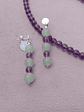 Conjunto de collar de hilo regulable y aros de piedras amatista y jade verde - Miniatura 7