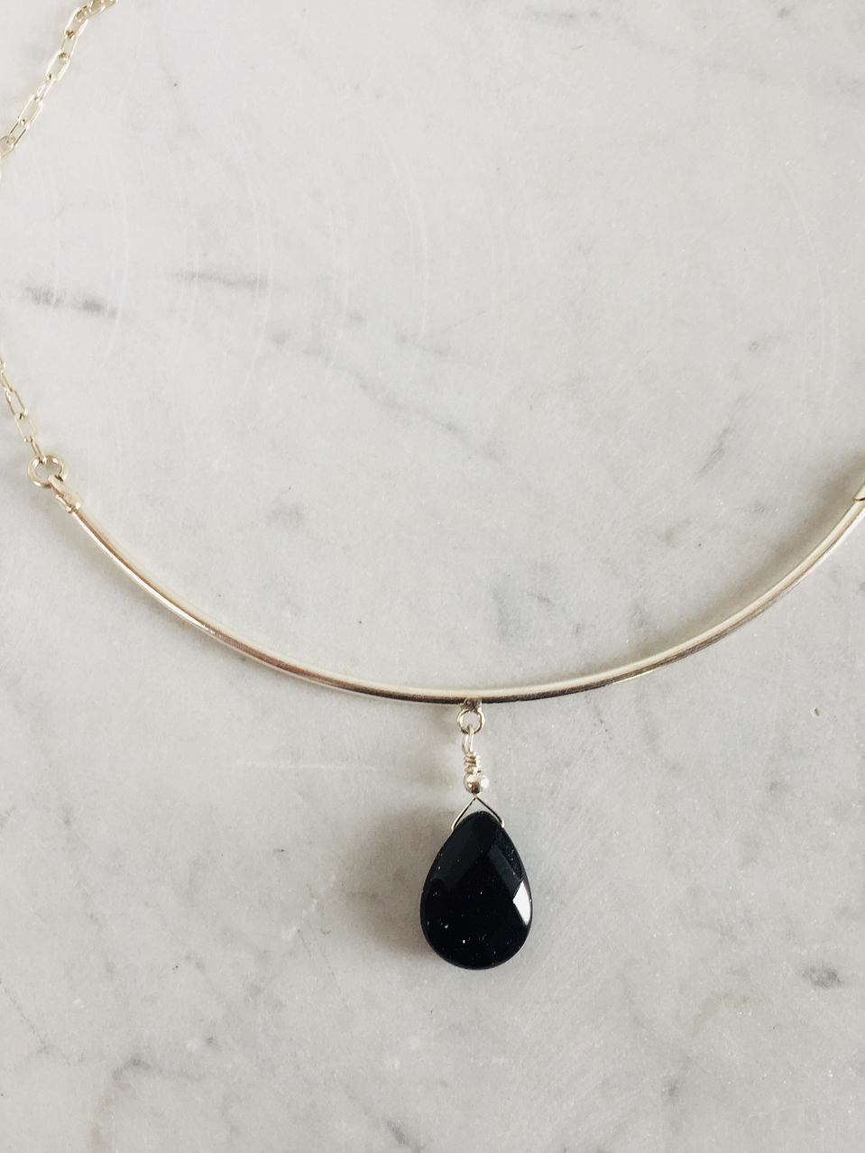 Collar de plata y gota de piedra lluvia de estrellas facetada 2