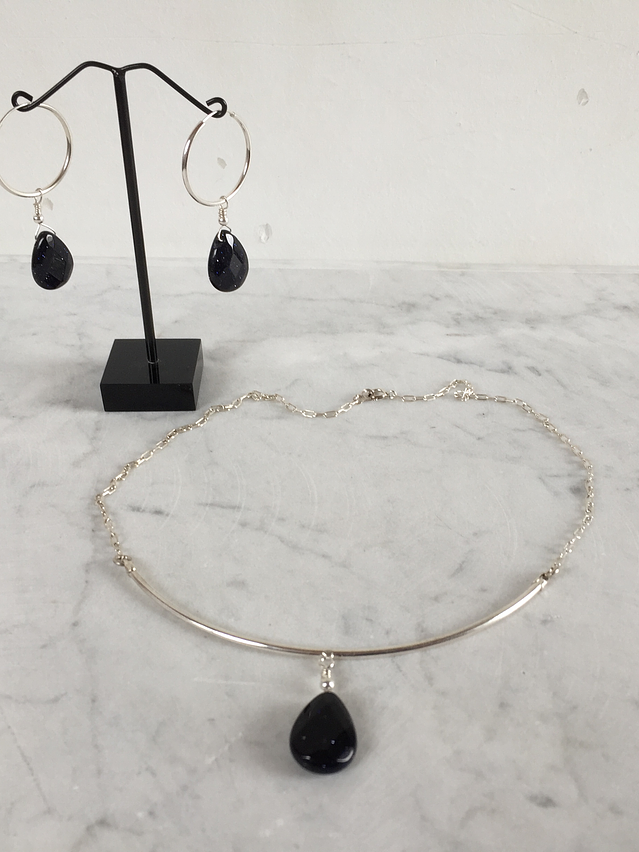 Collar de plata y gota de piedra lluvia de estrellas facetada 3