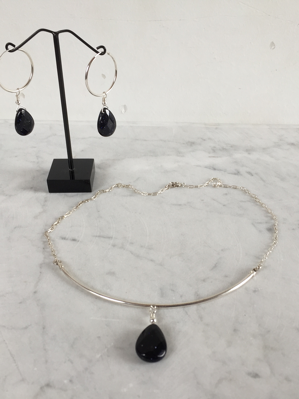 Collar de plata y gota de piedra lluvia de estrellas facetada 3