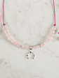 Collar de hilo regulable con piedras cuarzo rosado y colgante herradura de plata - Miniatura 1