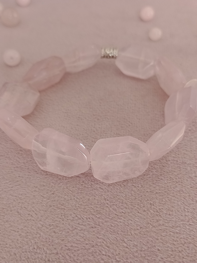 Pulsera de hilo elástico de cuarzo rosa 1