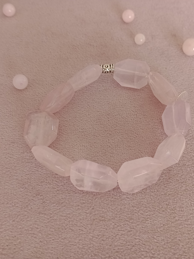 Pulsera de hilo elástico de cuarzo rosa 3