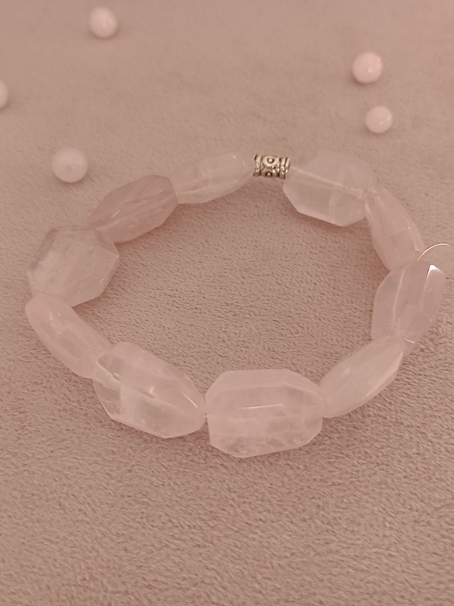 Pulsera de hilo elástico de cuarzo rosa 4