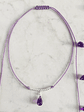 Collar de hilo regulable con gota de piedra amatista facetada y detalles de plata - Miniatura 2