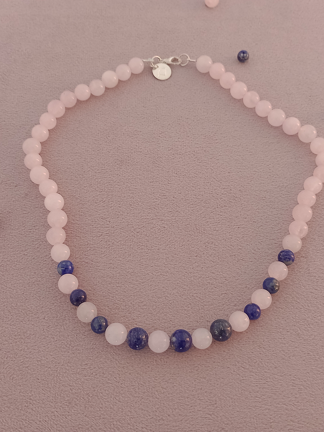 Collar de piedras cuarzo rosa y lapislázuli 5