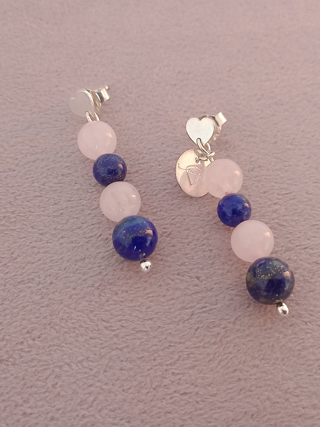 Aros de piedras cuarzo rosa y lapislázuli 4
