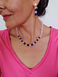 Conjunto de collar y aros de piedras cuarzo rosa y lapislázuli - Miniatura 1
