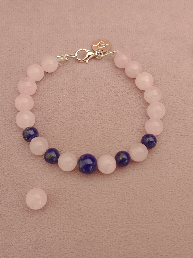 Pulsera de piedras cuarzo rosa y lapislázuli 2