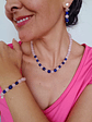 Conjunto de collar, aros y pulsera de cuarzo rosa y lapislázuli - Miniatura 1