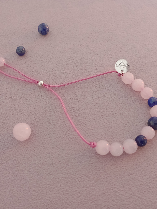 Conjunto de pulsera regulable y aros de piedras de cuarzo rosa y lapislázuli 5