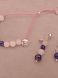 Conjunto de pulsera regulable y aros de piedras de cuarzo rosa y lapislázuli - Miniatura 2