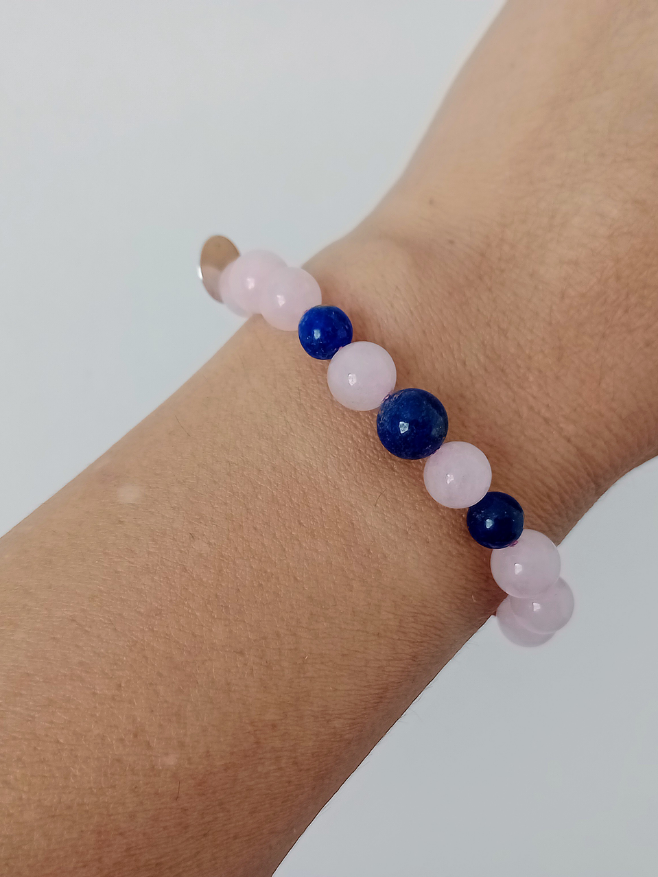 Conjunto de pulsera regulable y aros de piedras de cuarzo rosa y lapislázuli 6