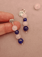 Conjunto de pulsera y aros de piedras cuarzo rosa y lapislázuli - Miniatura 2