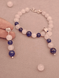 Conjunto de pulsera y aros de piedras cuarzo rosa y lapislázuli - Miniatura 1