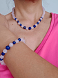 Conjunto de collar y pulsera de piedras cuarzo rosa y lapislázuli - Miniatura 1