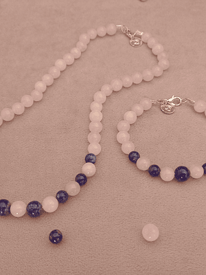 Conjunto de collar y pulsera de piedras cuarzo rosa y lapislázuli