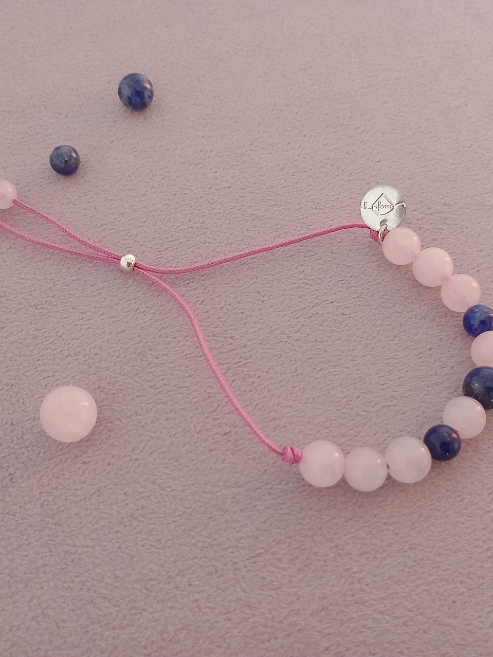 Conjunto de pulsera regulable y collar de cuarzo rosa y lapislazuli 2