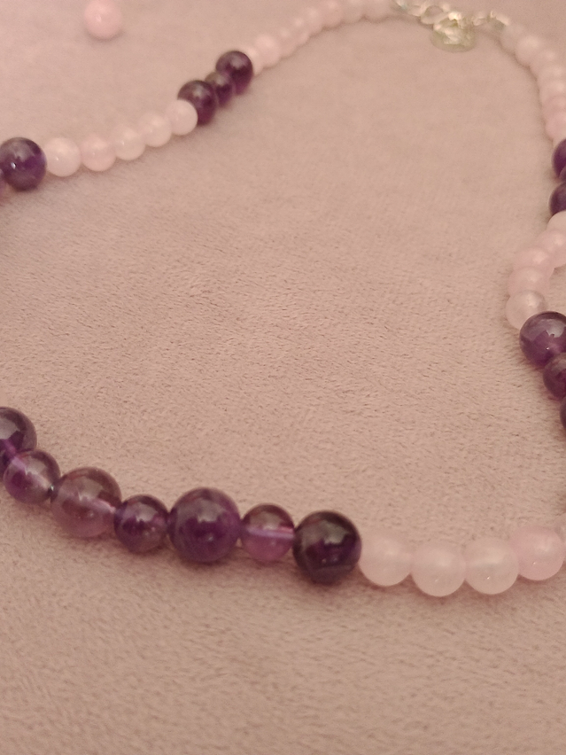 Collar de piedras cuarzo rosa y amatista 4