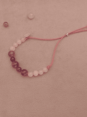 Pulsera de hilo regulable de cuarzo rosa y amatista
