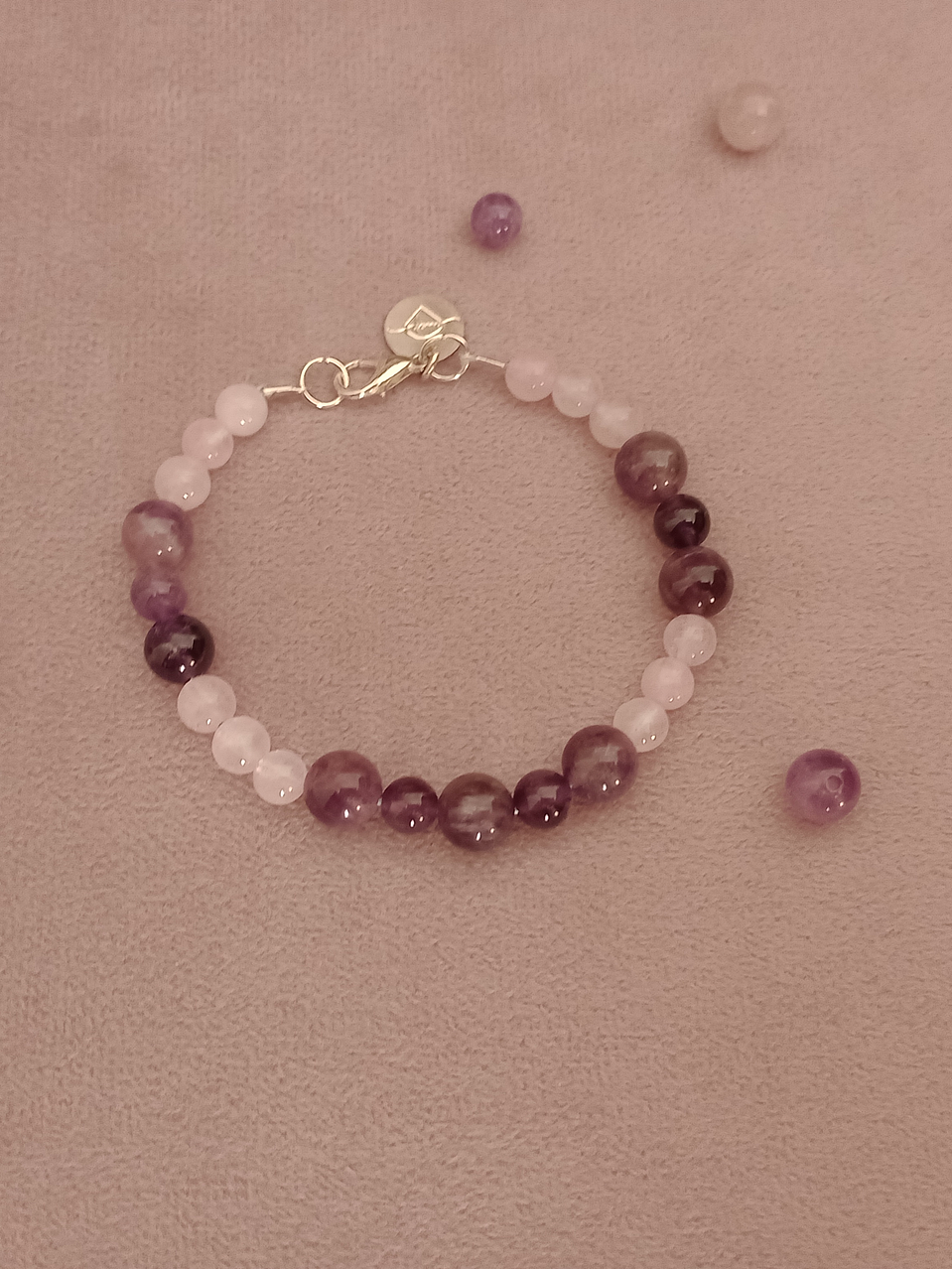Pulsera de piedras cuarzo rosa y amatista 4