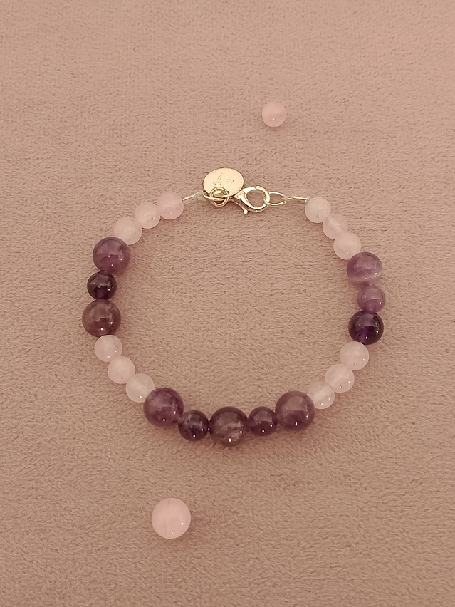Pulsera de piedras cuarzo rosa y amatista 2