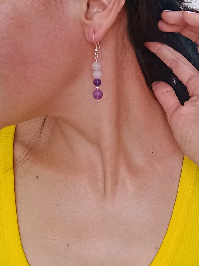 Aros de cuarzo rosa y amatista 1