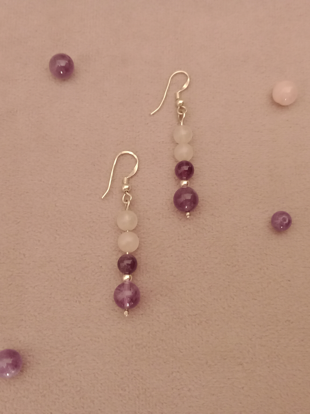 Aros de cuarzo rosa y amatista 3