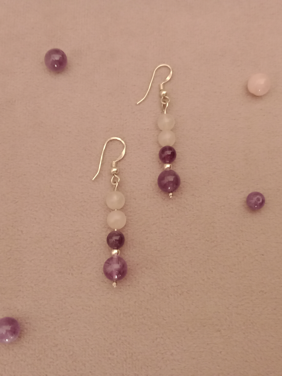 Aros de cuarzo rosa y amatista 3
