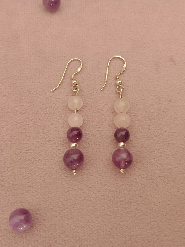 Aros de cuarzo rosa y amatista 2