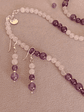Conjunto de collar, pulsera y aros de piedras cuarzo rosa y amatista - Miniatura 3