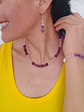 Conjunto de collar, pulsera y aros de piedras cuarzo rosa y amatista - Miniatura 4