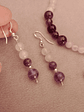 Conjunto de collar, pulsera regulable y aros de piedras cuarzo rosa y amatista  - Miniatura 5