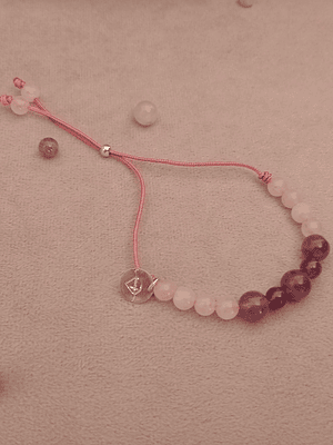 Conjunto de pulsera regulable y aros de piedras cuarzo rosa y amatista