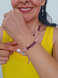 Conjunto de pulsera regulable y aros de piedras cuarzo rosa y amatista - Miniatura 4